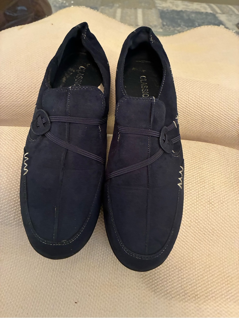 “Classique” Classic Navy Suede Men's Slip-On Loafers size 10